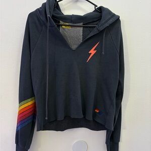 Aviator Nation Charcoal Hoodie with Rainbow Stripes